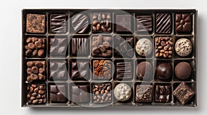 A tray of antioxidantrich dark chocolate with its rich velvety texture and deep cocoa color photo