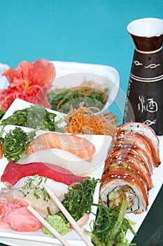 Tray with assorted sushi apetaizer