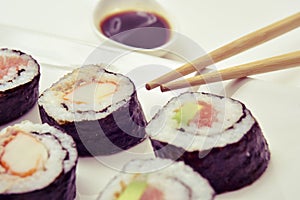 Tray with an assortment of makizushi