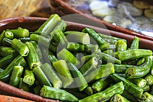 Tray of baked okra salad photo