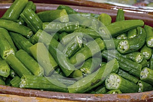 Tray of baked okra salad photo