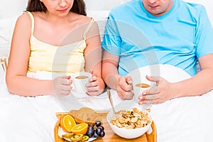 Tray with breakfast for young couples