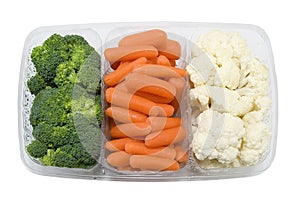 Tray with broccoli,carrots and cauliflower