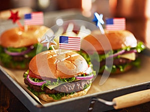 Tray of burgers with 4th of july theme