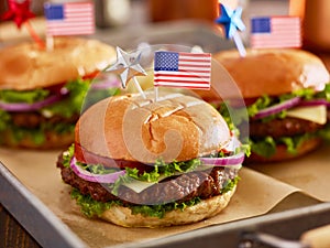 Tray of burgers with 4th of july theme