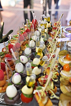 Tray of Colorful Delicious Hors d 'Oeuvres, Beautiful Food, Senses photo