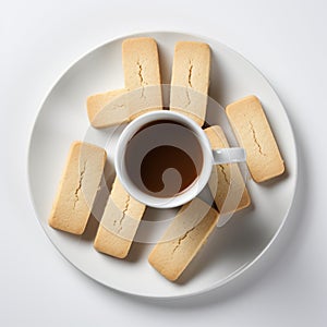 Delicious Shortbread Biscuits With Coffee - Top View photo