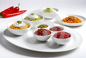 a tray of different spices for chile en nogada ingredients, a traditional mexican food