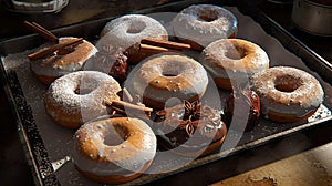 a tray of different types of donuts with frost