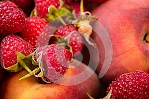 Tray with fresh red vegetables and fruits Healthy eating vegetarian concept.