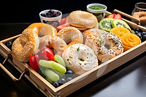 A tray of freshly baked bagels. Ai Generated.NO.01