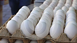 Tray of Organic, Fresh Eggs at a Farmers` Market
