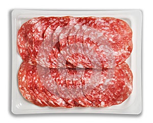 Tray Packaged of Presliced Salame photo