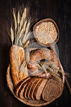 Tray with rustic bread and cereals