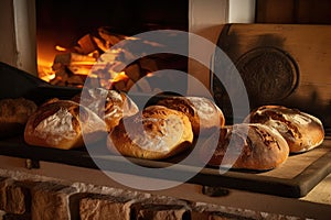 tray of rustic, hand-made breads baked in woodburning oven