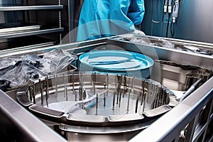 a tray of surgical instruments being sterilized in an autoclave