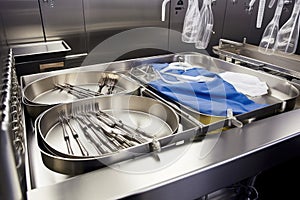 a tray of surgical instruments being sterilized in an autoclave