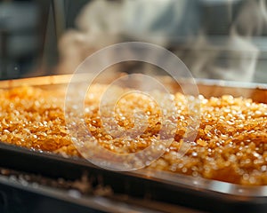 A tray of sweet rice concoction bakes to a golden crunch, the fumes hinting at the delight to come