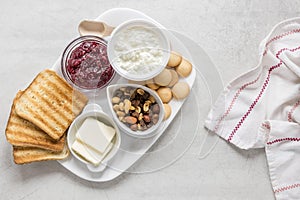 tray with toast marmalade breakfast