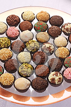 Tray with Variety of Gourmet Brigadeiros Traditional Brazilian sweet