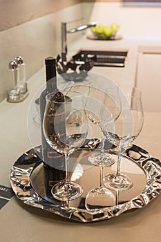 Tray with wine and glaases