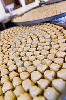 Trays of Baklava Pastries In An Arabic Restaurant