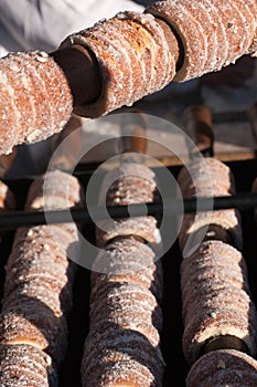 Trdelnik sweet pastry stall at the traditional Christmas market photo