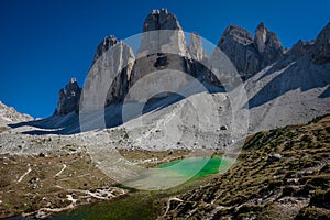Tre Cime de Lavaredo in the Dolomites, Italian alps