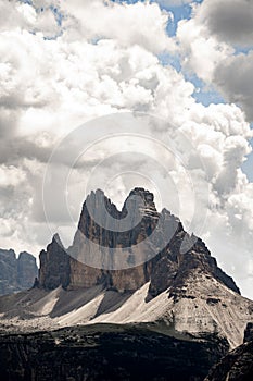 Tre Cime di Lavaredo or Drei Zinnen mountain, Dolomites, Italy.