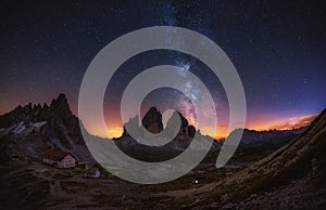 Tre Cime di Lavaredo at night in the Dolomites in Italy, Europe