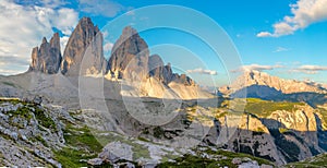 Tre Cime di Lavaredo, panoramic landscape, Dolomites Alps