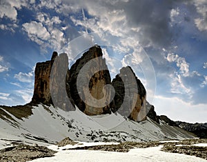 Tre cime di Lavaredo in the sunset