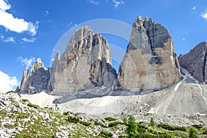 Tre Cime Three Peaks di Lavaredo Drei Zinnen , are three of the most famous peaks of the Dolomites, in the Sesto Dolomites, It