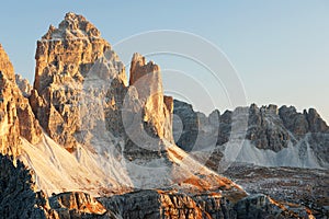 Tre Cime - Three Peaks di Lavaredo - Drei Zinnen, are three of the most famous peaks of the Dolomites, in the Sesto Dolomites.