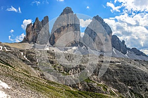 Tre Cime Three Peaks di Lavaredo Drei Zinnen , are three of the most famous peaks of the Dolomites, in the Sesto Dolomites, It