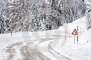 Treacherous Driving Conditions in the Mountains in Winter