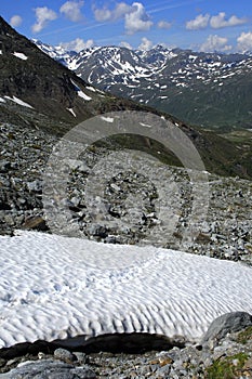 Treacherous snowfield in the mountains photo