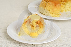 Treacle pudding and custard on a plate