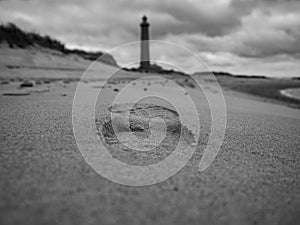 Tread on the beach sand