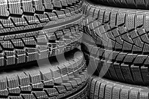 Tread fragments of various new winter tires