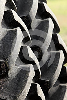 The tread pattern on tractor tires.
