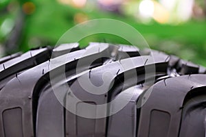 Tread tire of a tractor. Harvester close-up