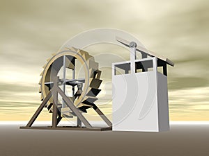 Tread-wheel machine-gun, L. da Vinci - 3D render