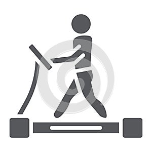 Treadmill glyph icon, fitness and exercise, runner sign, vector graphics, a solid pattern on a white background.