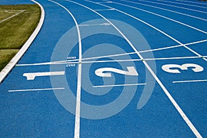 Treadmill for running in the stadium in blue