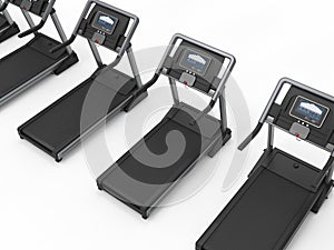 Treadmills or running machines in a row
