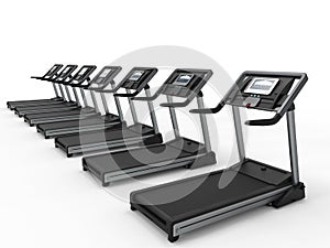 Treadmills or running machines in a row