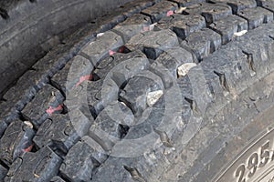 Tire tread on heavy duty grain truck tires. photo