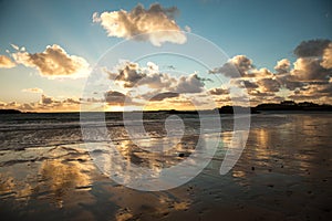 Trearddur Bay beach at sunset