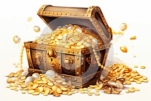 Treasure chest, with coins and shiny jewels.
